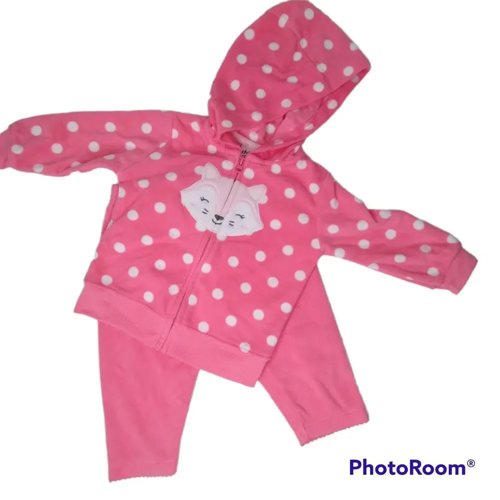 Baby Girl Kitten Outfit 3 6 mon Polka Dot Carters Warm Soft Fleece Jacket Pants
